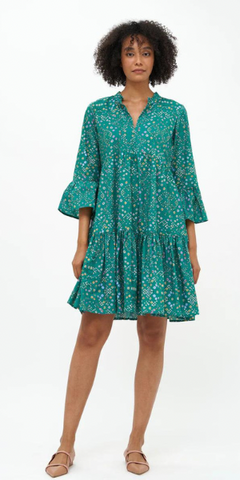 Bell Sleeve Tiered Mini in Shibori Green