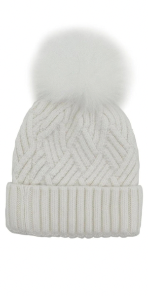 Knit Fox Pom Hat in White