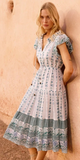 Cinched Flirty Midi Dress in Boreggo Green