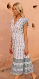 Cinched Flirty Midi Dress in Boreggo Green