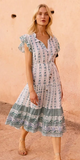 Cinched Flirty Midi Dress in Boreggo Green