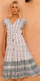 Cinched Flirty Midi Dress in Boreggo Green