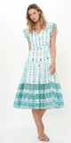 Cinched Flirty Midi Dress in Boreggo Green