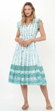 Cinched Flirty Midi Dress in Boreggo Green