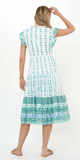 Cinched Flirty Midi Dress in Boreggo Green