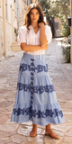 Button Front Skirt in Tangier Blue