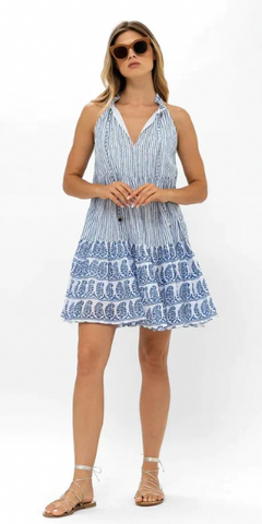 Sleeveless Tiered Short Dress in Sorrento Blue