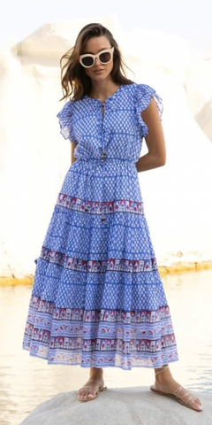 Cinched Flirty Midi Dress in Campania Blue