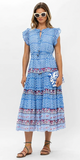 Cinched Flirty Midi Dress in Campania Blue