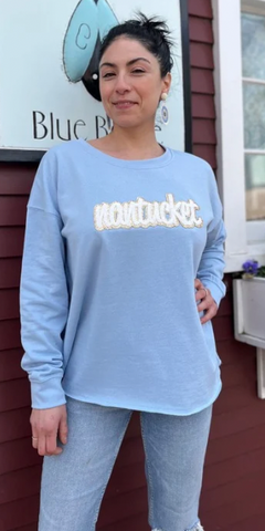Nantucket Floral Applique Sweatshirt in Sky Blue