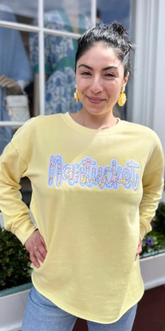 Nantucket Floral Applique Sweatshirt in Butter