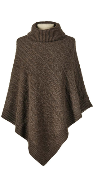 Cashmere Turtleneck Cable Poncho in Chocolate Toast