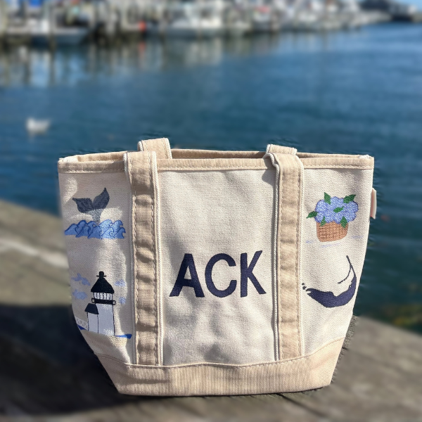 Handpainted Tan ACK Boat Tote
