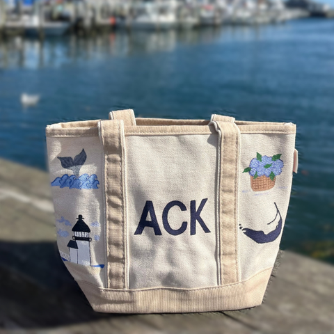 Handpainted Tan ACK Boat Tote