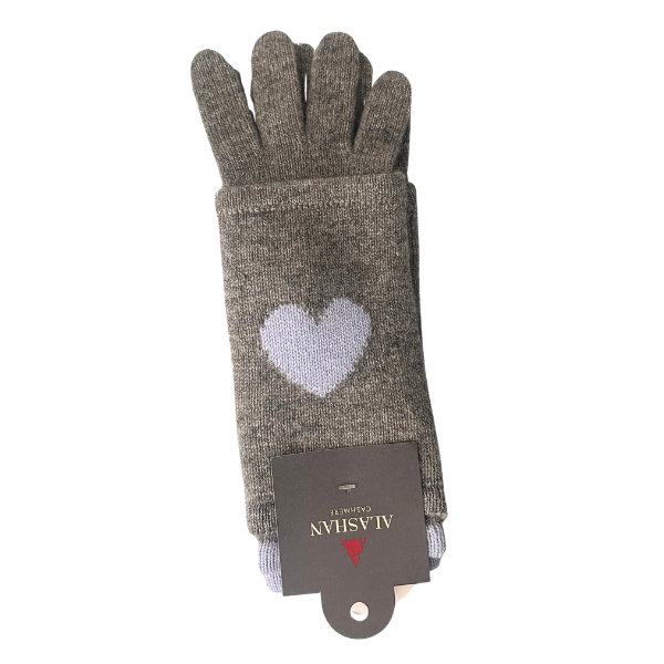 Heart Cashmere Gloves in Grey