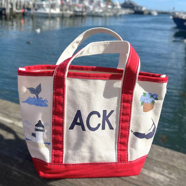 Handpainted Red ACK Boat Tote