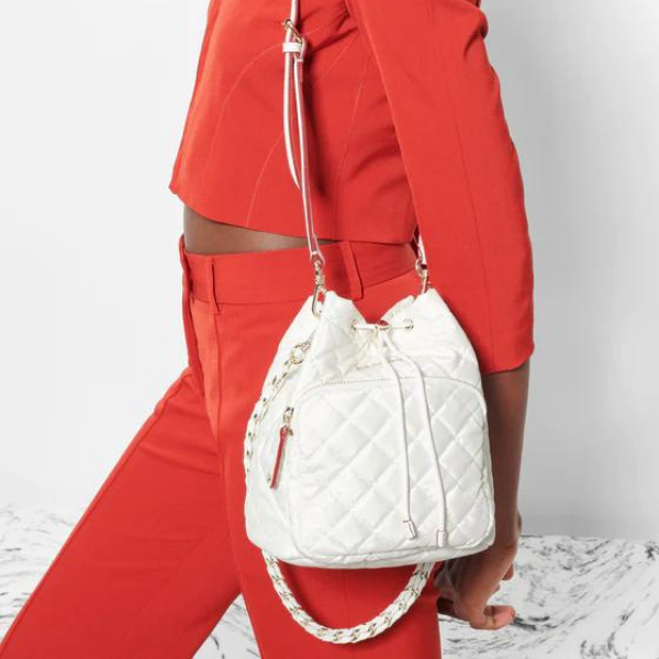 MZ Wallace Crosby Drawstring Bucket Bag in Pearl