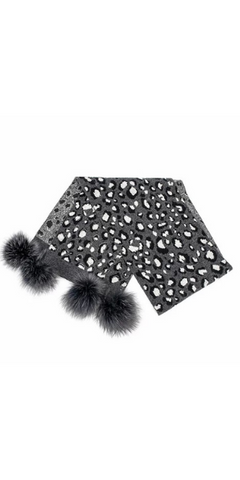 Animal Print Pom Scarf in Black