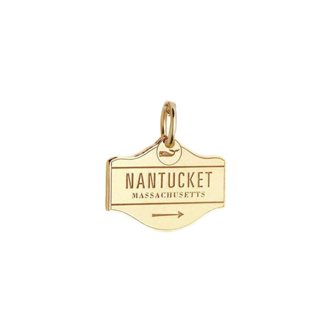 Nantucket Street Sign Bracelet Charm in Gold Vermeil