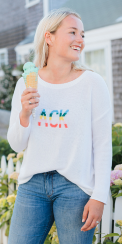 ACK Block Font Sweater in White