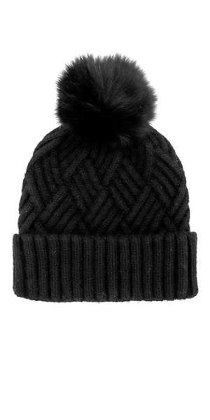 Knit Fox Pom Hat in Black
