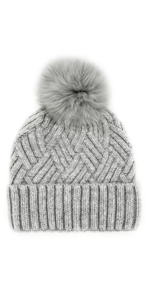Knit Fox Pom Hat in Grey