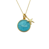 Small Colby Davis Gold Nantucket Island Necklace in Light blue