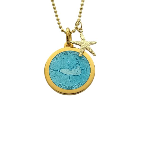 Medium Colby Davis Gold Nantucket Necklace in Light Blue