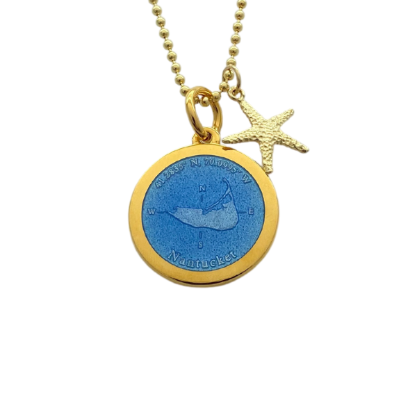Medium Colby Davis Gold Nantucket Necklace in French Blue