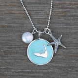 Aqua Pearlized Enamel Island Necklace