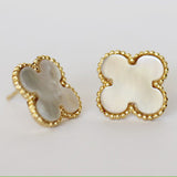 Large Mother of Pearl Quatrefoil Stud Earrings in Gold
