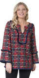 Long Sleeve Plaid Tweed Fringe Tunic in Red