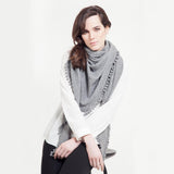 Cashmere Contrast Pom Pom Triangle Wrap in Sky/Ivory
