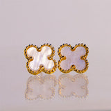 Medium Gold Cream Quatrefoil Earrings