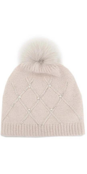 Diamond Weave Hat with Crystals & Pearls in Pearl