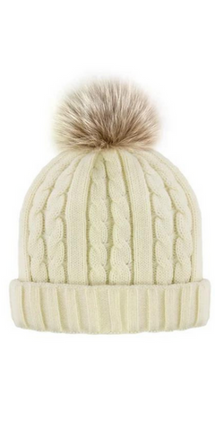 Classic Cable Hat with Pom in Ivory