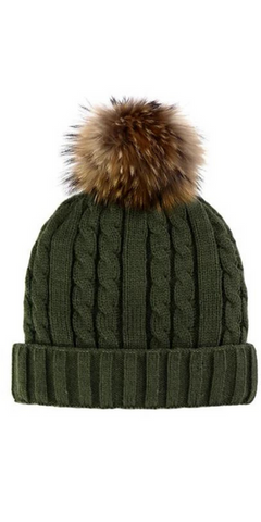 Classic Cable Hat with Pom in Khaki