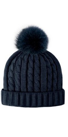 Classic Cable Hat with Pom in Navy
