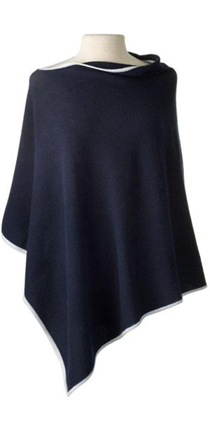Cashmere Cape in Navy Tipped with Ecru