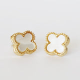 Small Gold Mother of Pearl Quatrefoil Stud Earrings