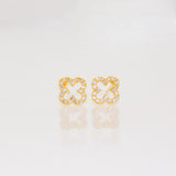 Open Mini CZ Quatrafoil Earrings - Gold