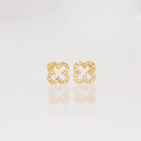 Open Mini CZ Quatrafoil Earrings - Gold
