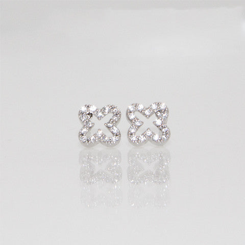 Open Mini CZ Quatrafoil Earrings - Silver