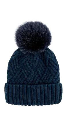 Knit Fox Pom Hat in Navy