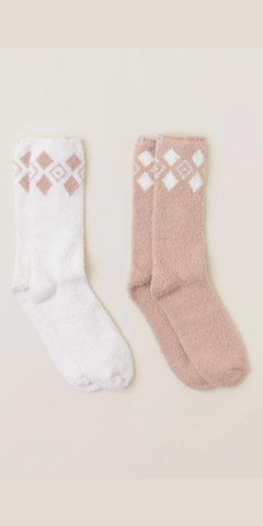 Barefoot Dreams Patterned Sock Set in Soft Camel/Cream