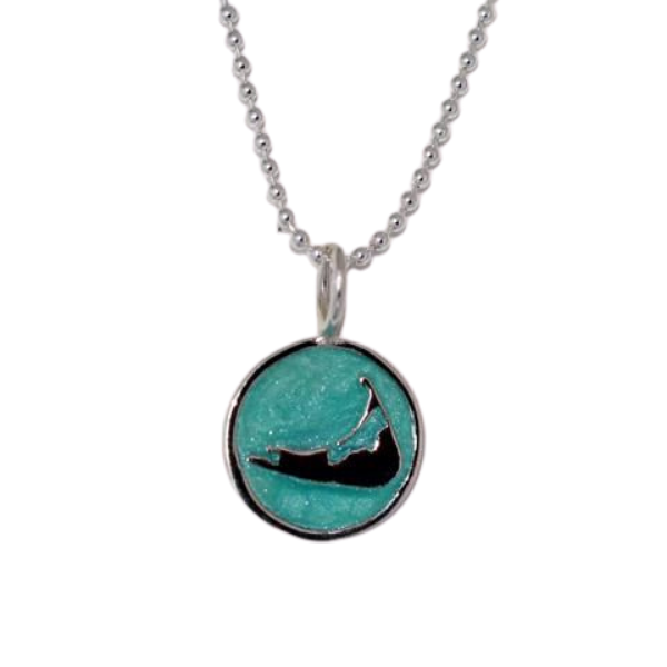 Small Enamel Nantucket Island Charm Necklace in Pearlized Aqua