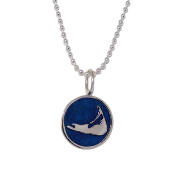 Small Enamel Nantucket Island Charm Necklace in Pearlized Cobalt
