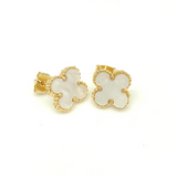 Medium Gold Cream Quatrefoil Earrings