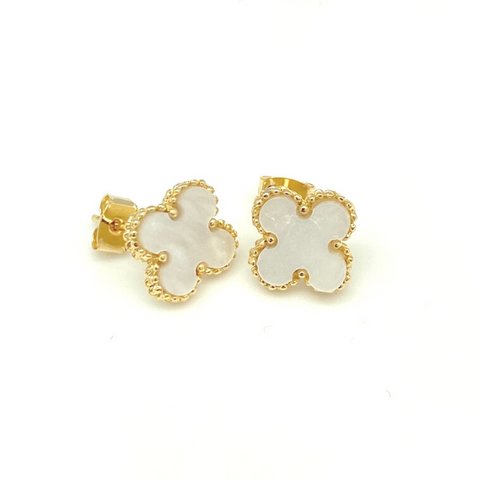 Medium Gold Cream Quatrefoil Earrings