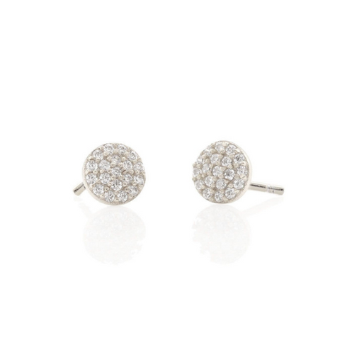 Round Pave Studs in Silver